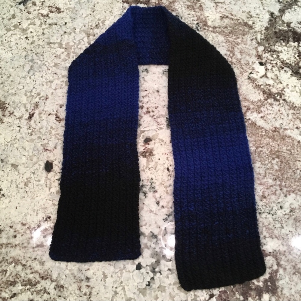 Black and Blue Hand Knitted Scarf